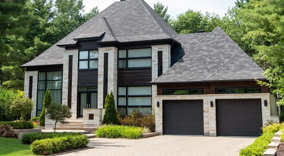 brick home black trim