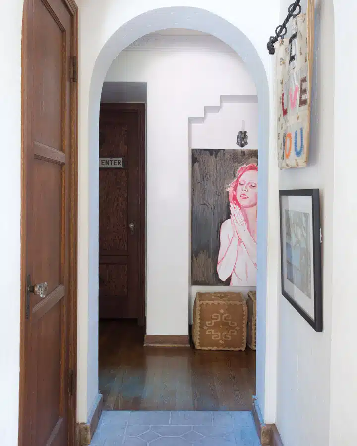 A person standing in front of a door