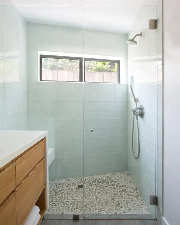 A glass shower door