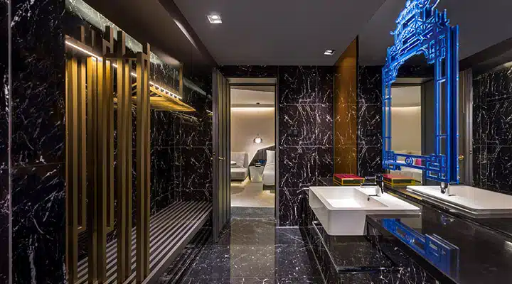 A glass shower door