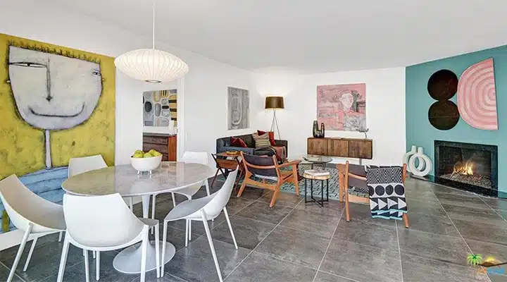 A living room filled with furniture and a table