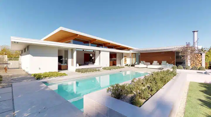 A house with trees in the background