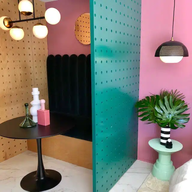 A lamp that is on a table