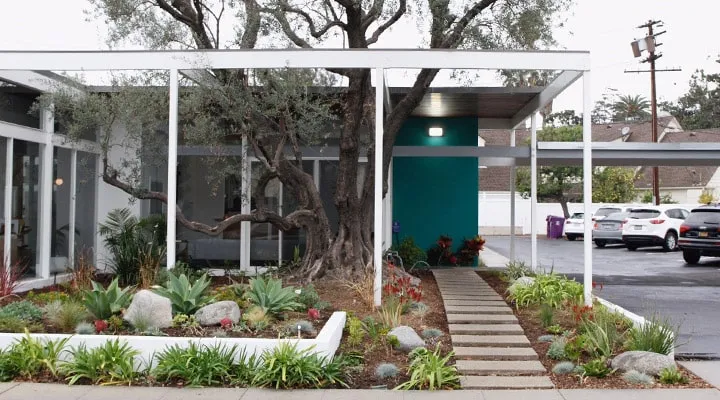 A house with trees in the background