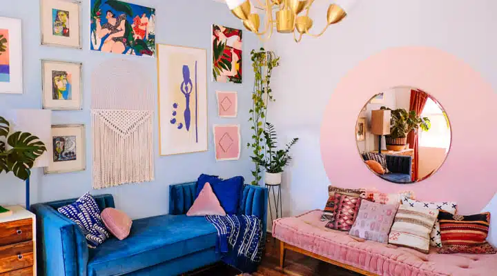 A living room filled with furniture and a fire place