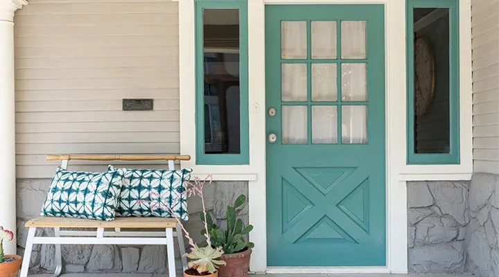 A building with a green door