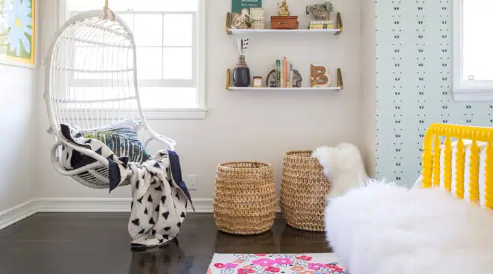 A bedroom with a large window