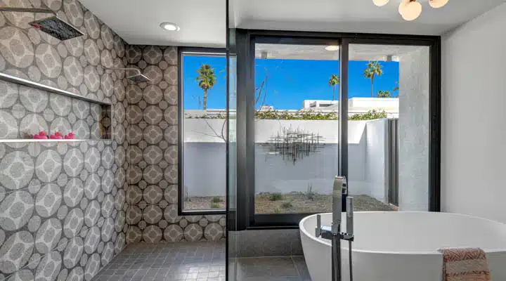 A glass shower door