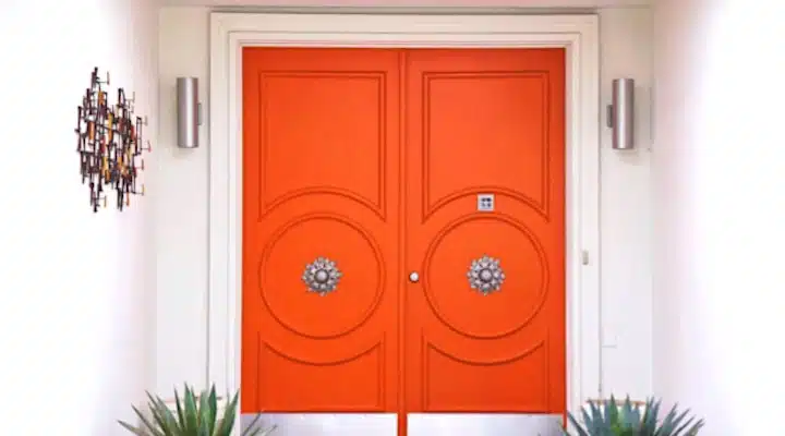 A close up of a door