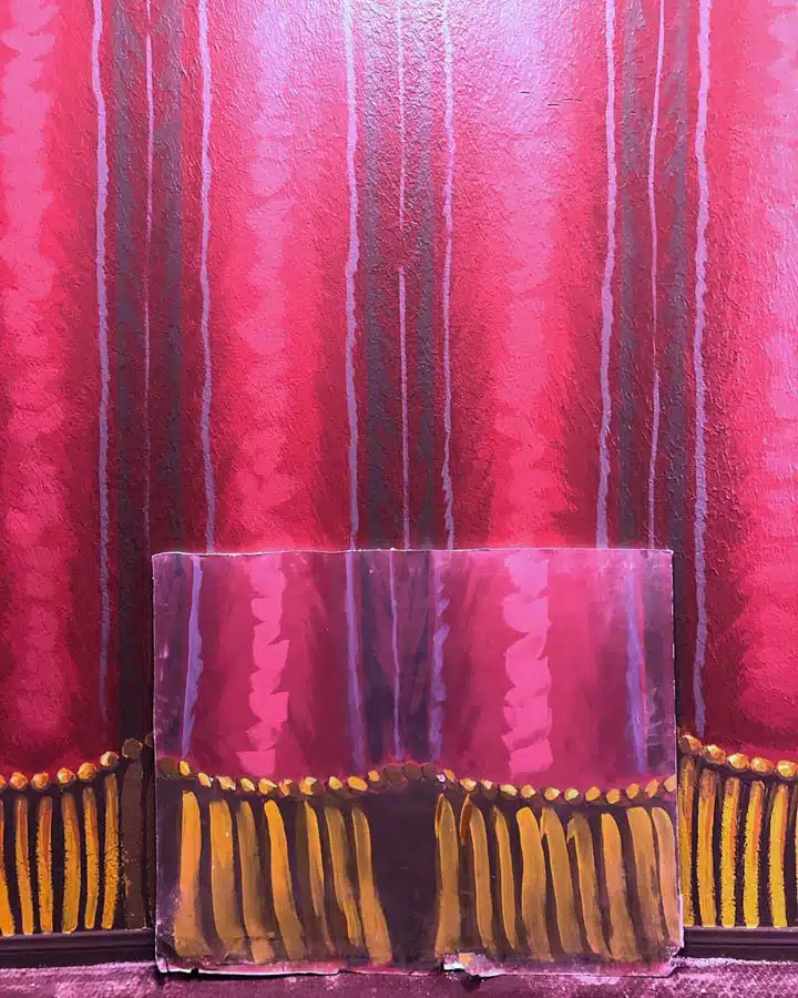 red curtains