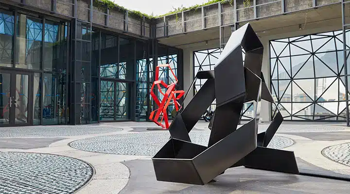 A statue in front of a building