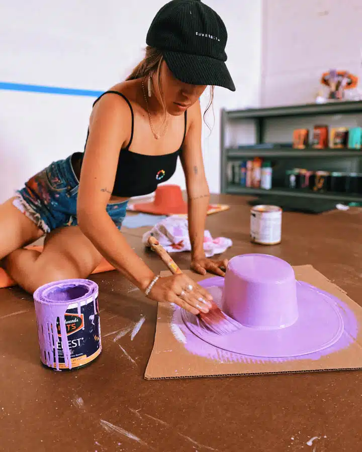 A woman sitting on a table