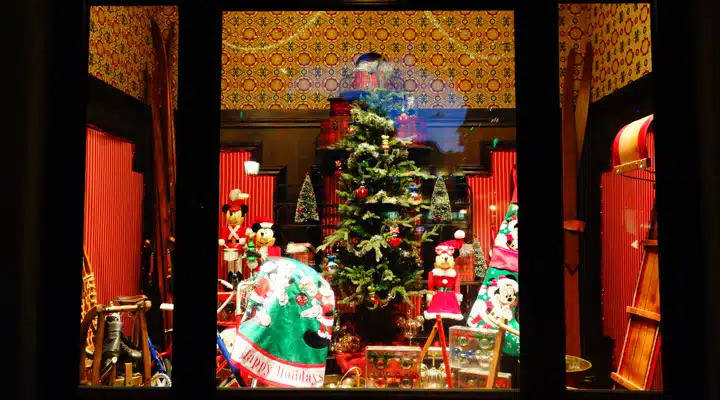 A store front at night