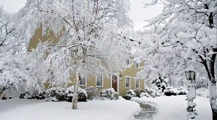 A house covered in snow