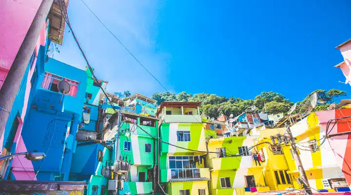 A group of colorful buildings