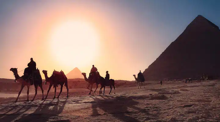 A group of people riding a horse on a beach