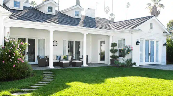 A large lawn in front of a house