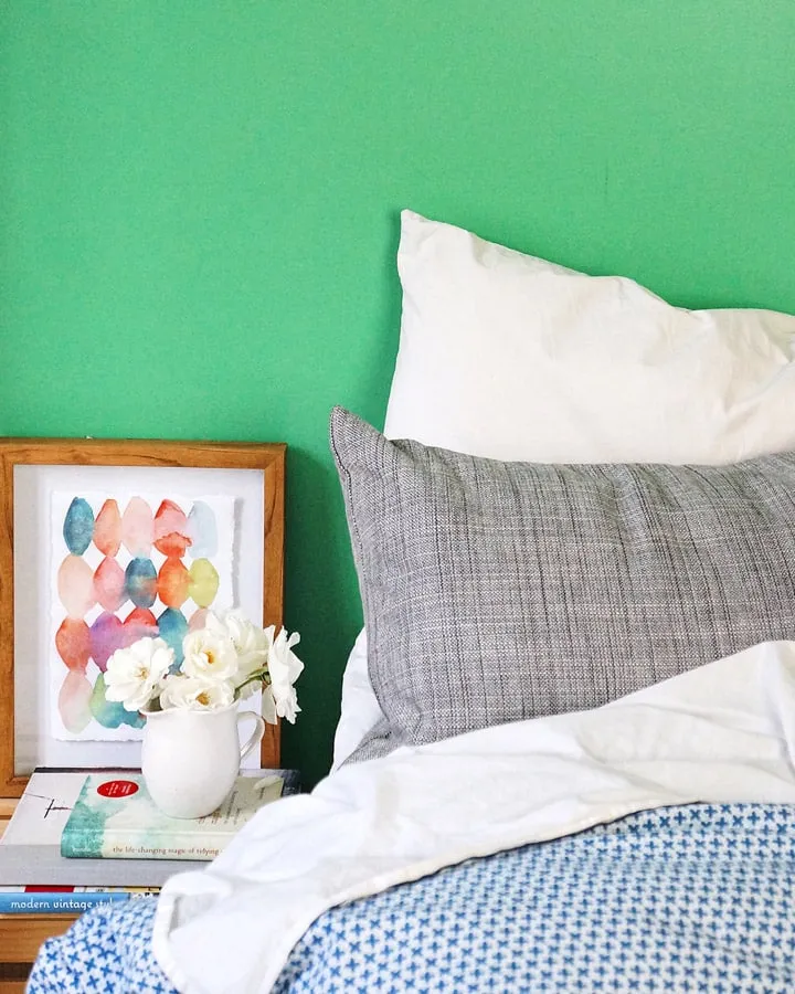A made bed in a room