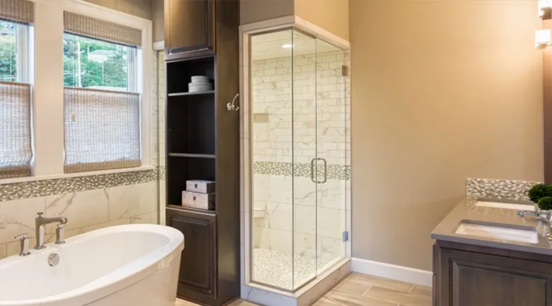 A large tub next to a sink