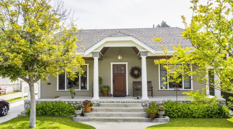 A garden in front of a house