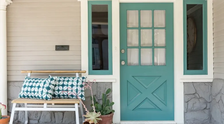 A building with a green door