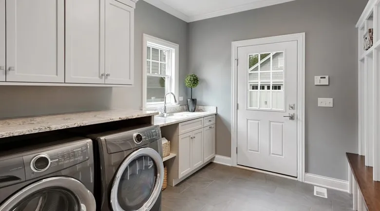 A kitchen with a sink and a window