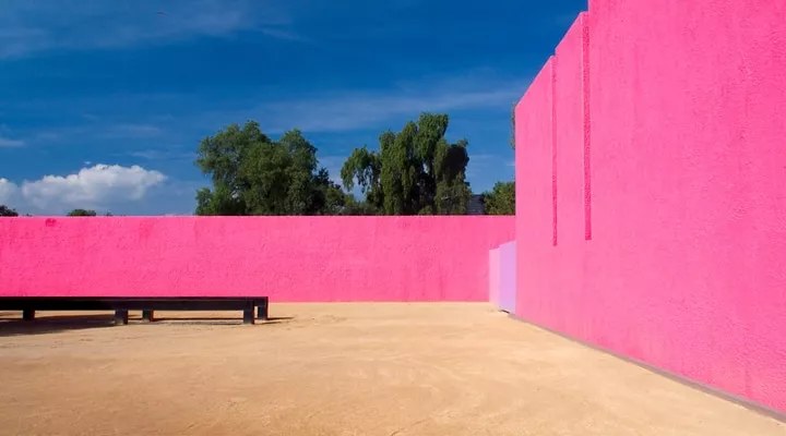 A bench in front of a building