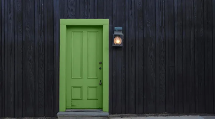 A close up of a doorway in front of a door