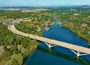 A bridge over a body of water