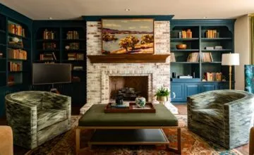 A living room filled with furniture and a fire place