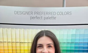 A woman in a blue shirt