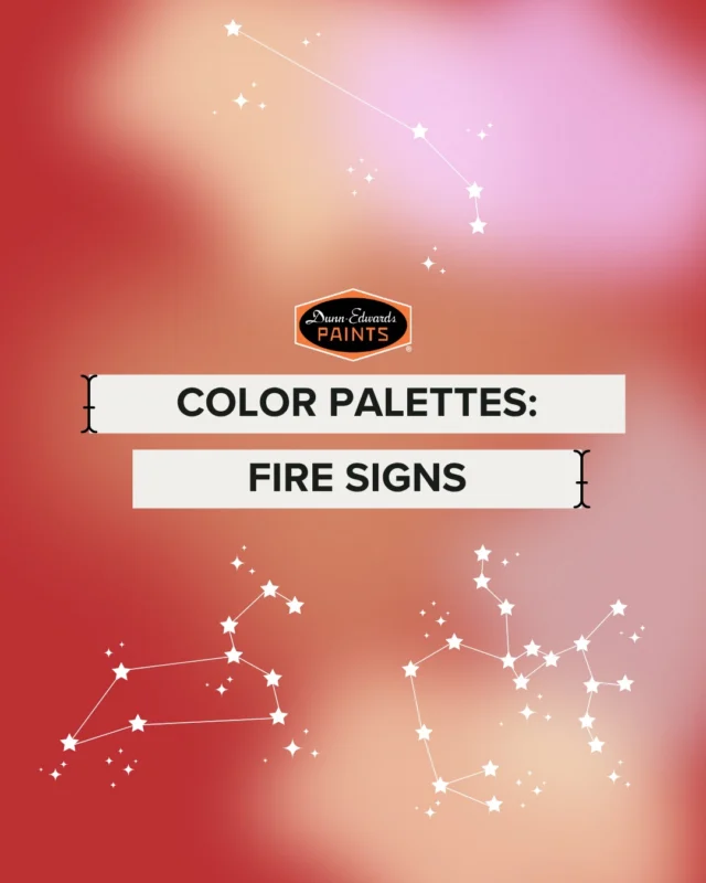 Expressive, regal and adventurous—just like the fire signs themselves. Our Aries, Leo and Sagittarius-inspired color palettes channel the energy of fiery reds, the warm of orange shades and cool toned pops of color.

Swipe through to find the palette that matches your fire sign & leave us a comment with your thoughts!

#dunnedwards #dunnedwardspaints #colorpalette #colorinspiration #zodiac #firesigns #leo #aries #sagittarius