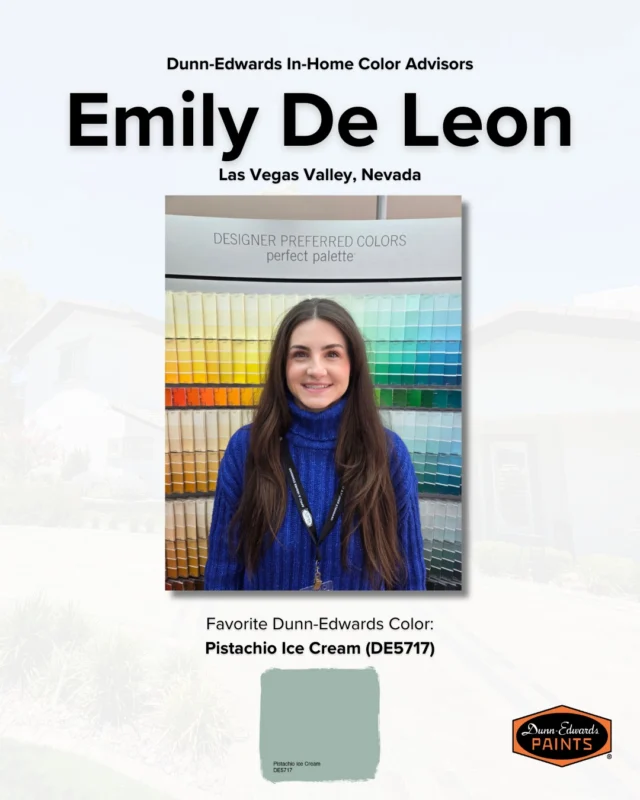 Meet Emily De Leon, one of our very own In-Home Color Advisors! 🤩

Emily joined the Dunn-Edwards team in 2022 as a Professional Color Advisor and now currently serves in a hybrid role that allows her to work both in-store and directly in client's homes. Click the link in our bio to learn about Emily's journey with color, her favorite design styles, and her emphasis on providing 'peace of mind' to her clients.

Our Professional Color Advisor team exists to help customers with their color journey, no matter where they're at in the process. If you're looking for professional assistance for an upcoming color project, visit the Dunn-Edwards website and contact our team today!