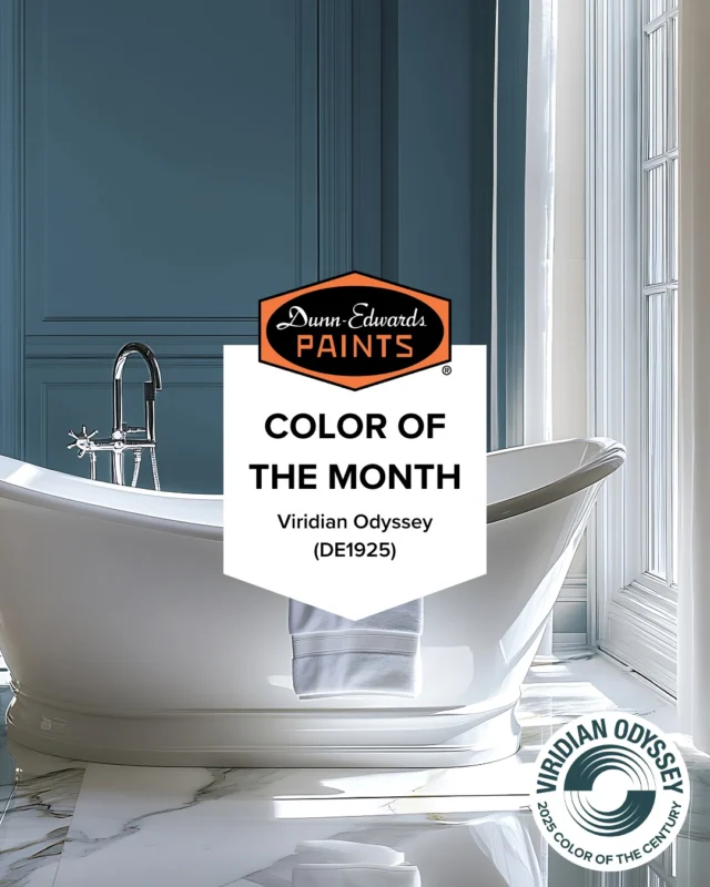 Ready to embrace our August Color of the Month (and our Color of the Century)? 🌎 

Viridian Odyssey (DE1925) is a rich, iconic blue-green paint color that’s perfect for transforming both interiors and exteriors. Use it on its own or try pairing it with Kiln Dried (DET692) & Trade Winds (DET647) for a paint color palette that feels sophisticated and balanced.

✨ Shop Viridian Odyssey (DE1925) via our website or your local Dunn-Edwards store ✨

#dunnedwards #dunnedwardspaints #ColorOfTheMonth #PaintPerfection #HomeDecor #InteriorDesign #paintcolorinspiration #paintcolors