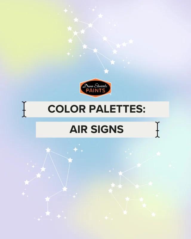 Curious, imaginative and always on the move—just like the air signs themselves. Our Gemini, Libra and Aquarius-inspired color palettes capture breezy sky blues, airy pastels and bold pops of unexpected color that reflect their vibrant energy. ♊️♎️♒️

Swipe through to find the palette that matches your air sign & drop your thoughts in the comments!

#dunnedwards #dunnedwardspaints #colorpalette #colorinspiration #airsigns #gemini #libra #aquarius #zodiac