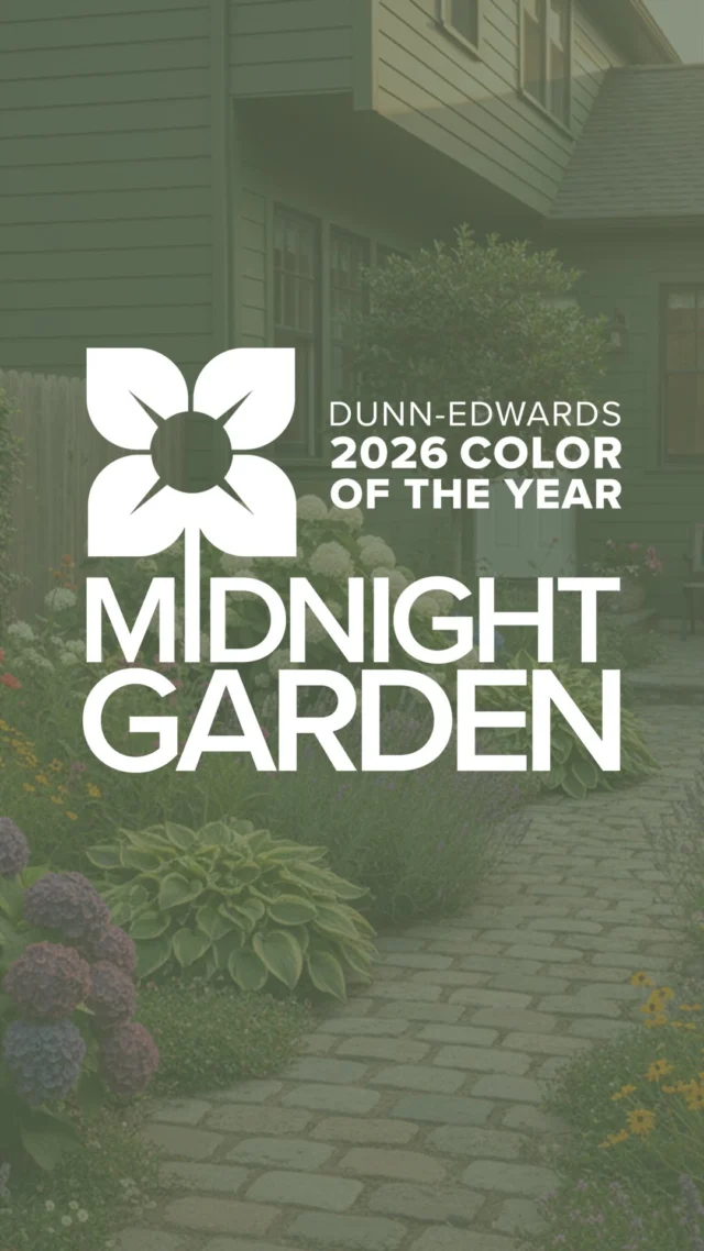 Meet the Dunn-Edwards 2026 Color of the Year: Midnight Garden (DE5657) 🪴

A color of balance, Midnight Garden (DE5657) bridges eco-conscious living with sophisticated design. It captures the tranquility of a lush garden under the moonlight, whispering nature’s quiet elegance, and is perfect for creating a serene and sophisticated atmosphere. Reminiscent of moss, lichen, and nature’s quiet resilience, this shade invites wellness, renewal, and enduring style into every space.

Midnight Garden (DE5657) is the green that works everywhere — from cabinetry and walls to accents and exteriors. Its versatility makes it equally at home on interiors and exteriors, pairing effortlessly with natural textures, warm neutrals, or sleek minimalism.

Are you ready to include this timeless color in your space? Click the link in our bio to read more about it. 🔗

#DunnEdwards #ColorOfTheYear #MidnightGarden #InteriorDesign #DesignInspiration

ES:
Conozca el color del año 2026 de Dunn-Edwards: Midnight Garden (DE5657) 🪴

Midnight Garden (DE5657), un color de equilibrio, une la vida ecológicamente consciente con un diseño sofisticado. Captura la tranquilidad de un jardín exuberante bajo la luz de la luna, susurrando la quieta elegancia de la naturaleza, y es perfecto para crear una atmósfera serena y sofisticada. Reminiscente del musgo, el liquen y la silenciosa resistencia de la naturaleza, este tono invita al bienestar, la renovación y un estilo perdurable en cada espacio.

Midnight Garden (DE5657) es el verde que funciona en todas partes, desde gabinetes y paredes hasta acentos y exteriores. Su versatilidad lo hace igualmente adecuado para interiores y exteriores, combinándose sin esfuerzo con texturas naturales, neutros cálidos o minimalismo elegante.

¿Está listo para incluir este color atemporal en su espacio? Haga clic en el enlace en nuestra biografía para leer más al respecto. 🔗