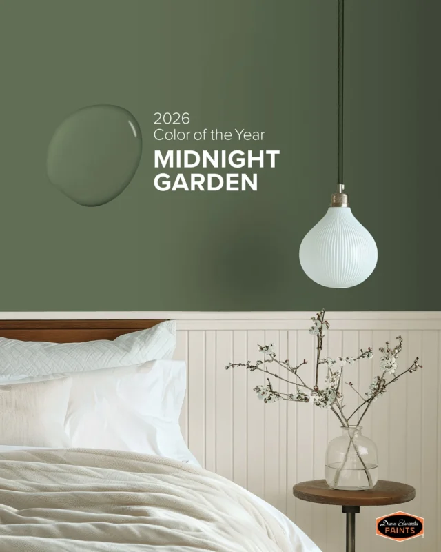 Introducing Midnight Garden (DE5657), the Dunn-Edwards 2026 Color of the Year! 🌿 

A deep, muted green with earthy undertones that captures the quiet elegance of nature, this shade is a green that works everywhere—from cabinetry and walls to accents and exteriors. Its versatility makes it equally at home on interiors and exteriors, pairing effortlessly with natural textures, warm neutrals or sleek minimalism.

🔗 Step into the tranquility of Midnight Garden on DunnEdwards.com or tap the link in our bio.

#DunnEdwards #ColorOfTheYear #DesignInspiration #PaintColors #DECOTY2026

ES:
Presentamos Midnight Garden (DE5657), ¡el color del año 2026 de Dunn-Edwards! 🌿 

Un verde profundo y apagado con matices terrosos que captura la elegante tranquilidad de la naturaleza, este tono es un verde que funciona en todas partes: desde gabinetes y paredes hasta acentos y exteriores. Su versatilidad lo hace igualmente adecuado para interiores y exteriores, combinándose sin esfuerzo con texturas naturales, neutros cálidos o minimalismo elegante. 

🔗 Pase a sentir la tranquilidad de Midnight Garden en DunnEdwards.com o toque el enlace en nuestra biografía.