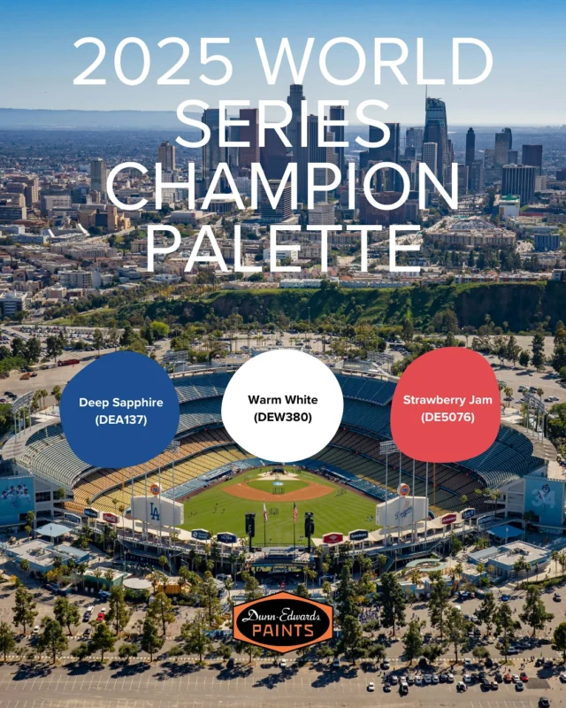 Congrats to our champs, the Los Angeles Dodgers, on clinching World Series title number 9! 🎉 To celebrate, we’ve pulled together our ultimate Dodger-inspired color palette, designed to bring LA pride into your spaces. ⚾️

Photo credit: @prevailz 

#DunnEdwards #Dodgers #WorldSeriesChamps #ColorPalette